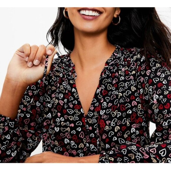 LOFT Dresses & Skirts - NWT LOFT Womens' Valentine's Heart Print Tie Neck Tiered Swing Mini Dress Size L